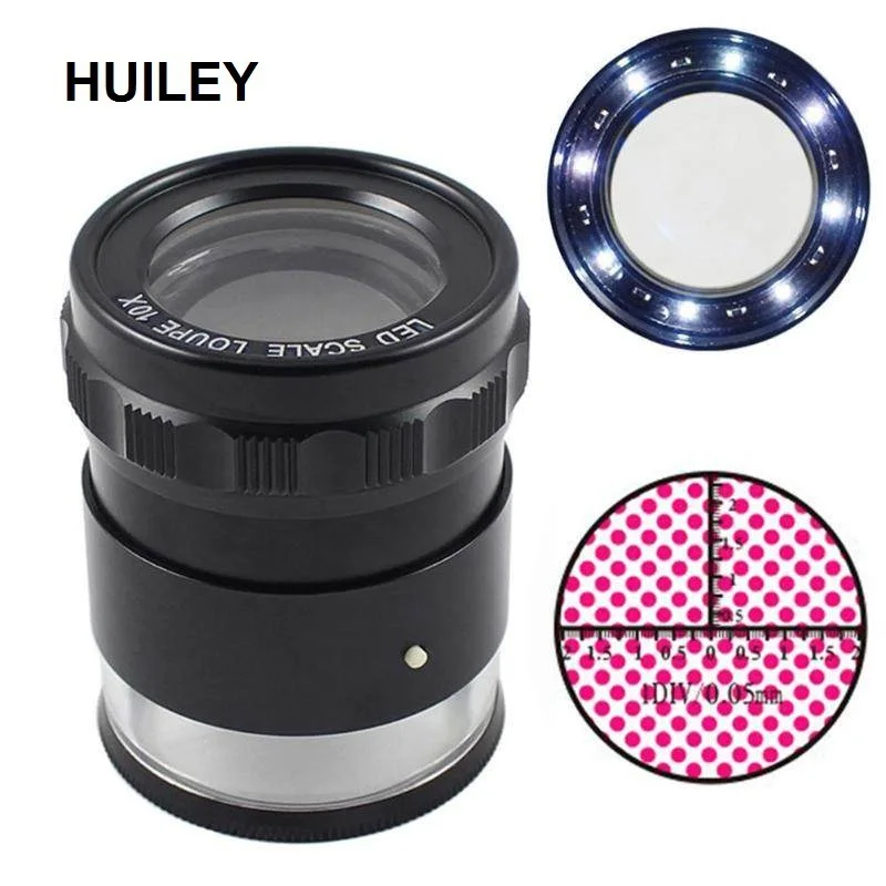LED Scale Loupe 10X Illuminated Desktop Magnifier Metal Detachable Reticle Coated Optical Glass Lens Focus Adjustable LED Scale Loupe 10X Illuminated Desktop Magnifier Metal Detachable Reticle Coated Optical Glass Lens Focus Adjustable