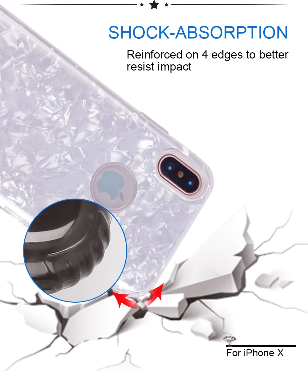 Fashion Conch Shell For iPhone 7 8plus Case Shockproof Soft Bumper Glitter Bling Back Cover Case for iPhone X with Rhinestone (19)