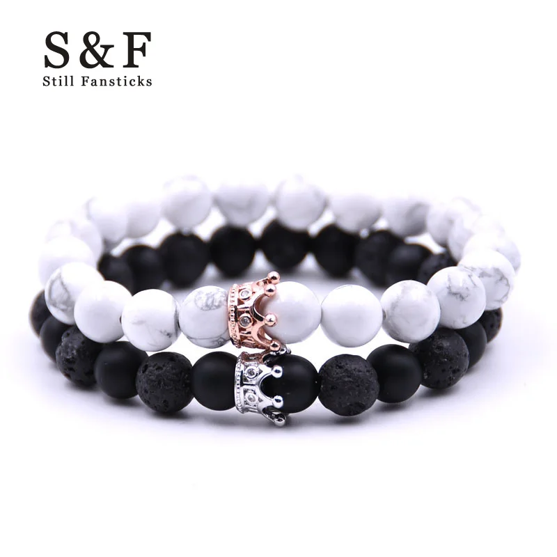 Couple Bracelet Charms Stone Beads Men Jewelry Crown Bracelets For Women Bangles Pulseira Masculina Bileklik Pulseira Feminina