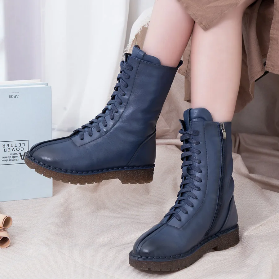 BELISS winter boots women 2018 fashion soft genuine leather warm wool snow boots platform woman mid calf waterproo (21)