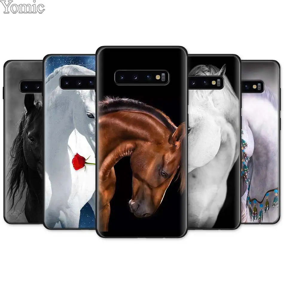 

Running horses Animal Black Silicone Case for Samsung Galaxy S10 S10e S8 S9 Plus S7 A40 A50 A70 Note 8 9 Case Cover