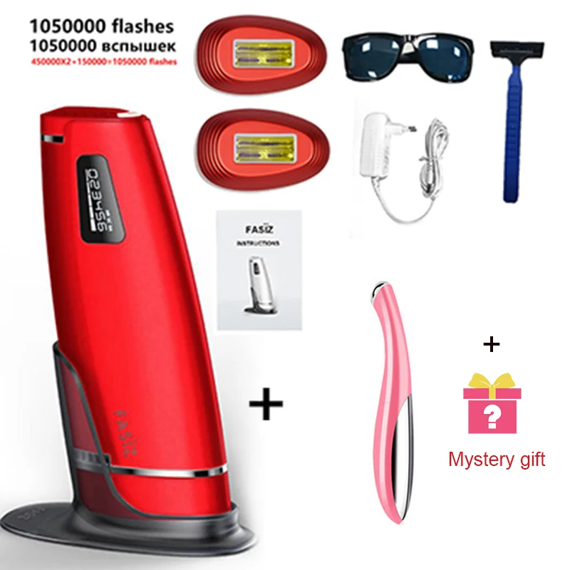 1050000 раз, 3 в 1, IPL лазерный эпилятор для удаления волос, фотоэпилятор с ЖК-дисплеем, лазерный постоянный триммер для бикини, Электрический эпилятор - Цвет: Red Set 3