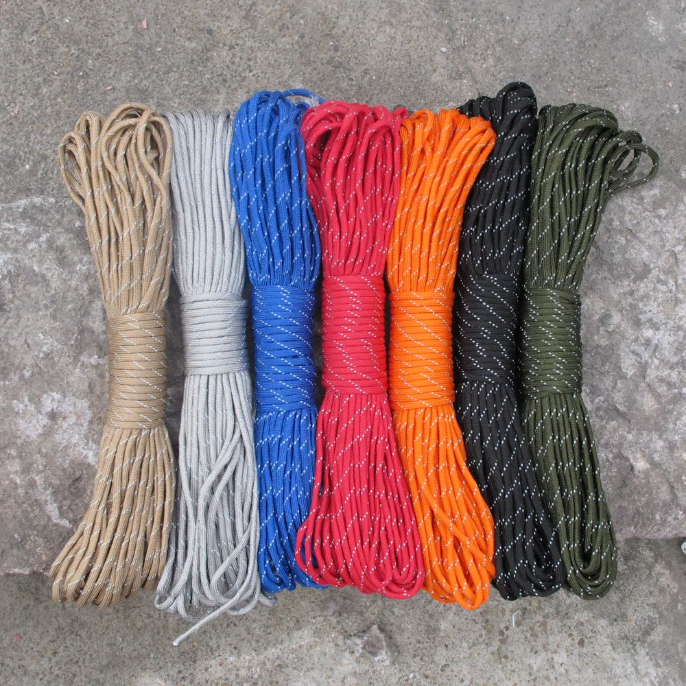 

7 Colors Reflective Paracord 550lb 9Strand 100FT100 Feet/31 Meter Survival 9 Strand PARACHUTE EDC 550 Paracord Parachute