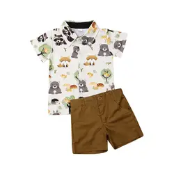 Дети комплект одежды для маленьких мальчиков короткий рукав мультфильм животных рубашки топы с принтом, шорты, штаны, брюки, комплект из 2-х