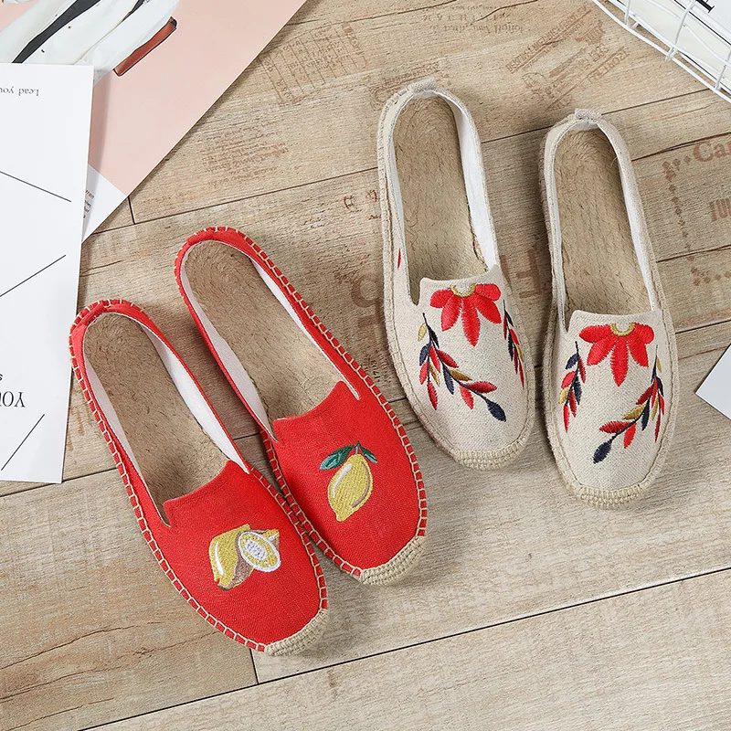 

2018 spring new women's espadrilles low woven straw sneakers one pedal breathable lazy shoes