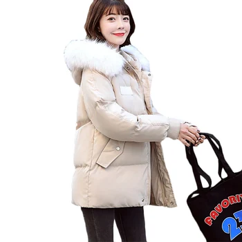 

New Bread Hooded Down cotton Jacket Autumn Winter Women Loose Long Casual Cotton Jackets Female Students Thick Warm Parkas F727