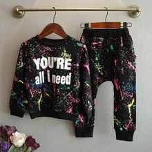 Новые Модные Топы+ штаны, одежда для маленьких девочек комплект детской одежды, спортивный костюм для маленьких мальчиков и девочек детская одежда, детская одежда в стиле хип-хоп