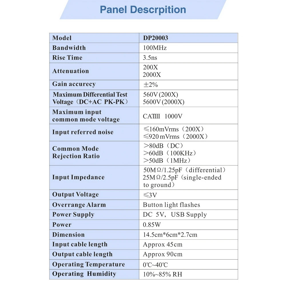 Micsig осциллограф зонд DP20003 Высокое напряжение дифференциальный зонд 5600 в 100 МГц 3.5ns время подъема 200X/2000X скорость затухания