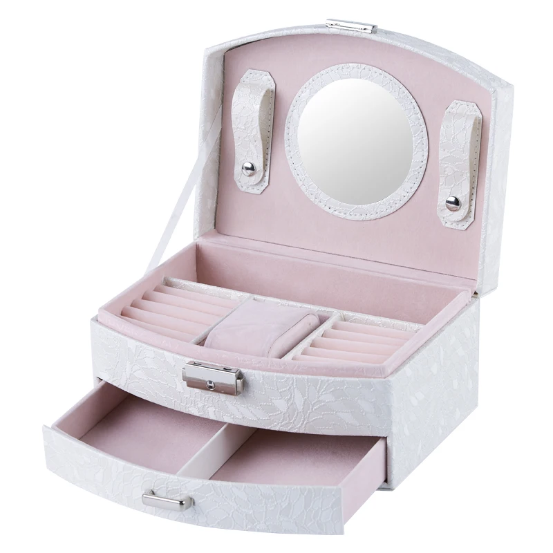 

Portable Jewelry Box Earrings Rings Necklace Storage Box Makeup Organizer Case Hot Sale Jewelry Storage Box Fan-shaped Casket
