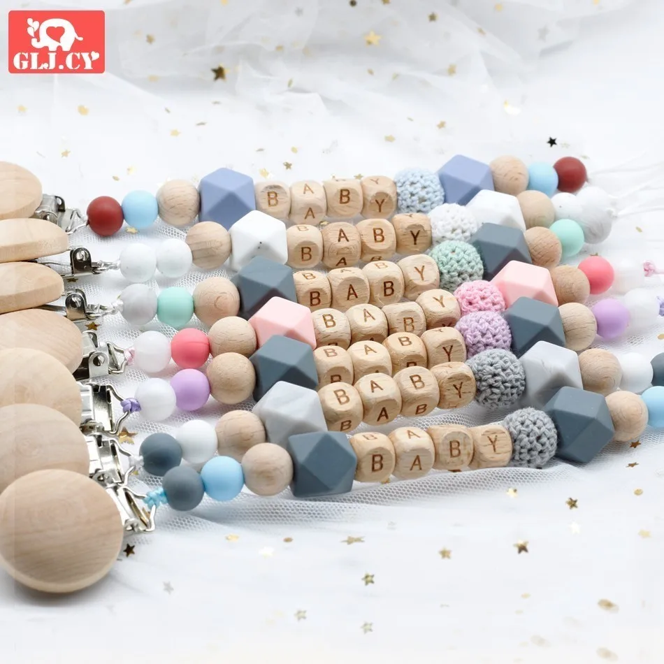 Dummy clip pacifier holder soother teether chain personalised baby shower gift name wood silicone beads custom newborn Dummy clip pacifier holder soother teether chain personalised baby shower gift name wood silicone beads custom newborn