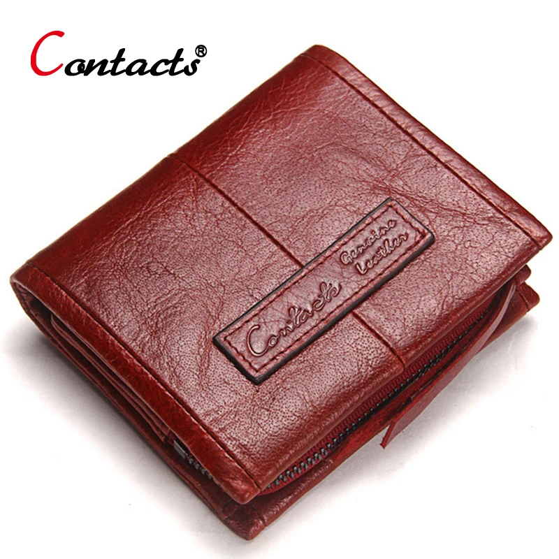 

CONTACT'S Genuine Leather Women Wallet Female Purse Men Wallet Red Leather Wallet Small Credit Card Holder Coin pocket Short