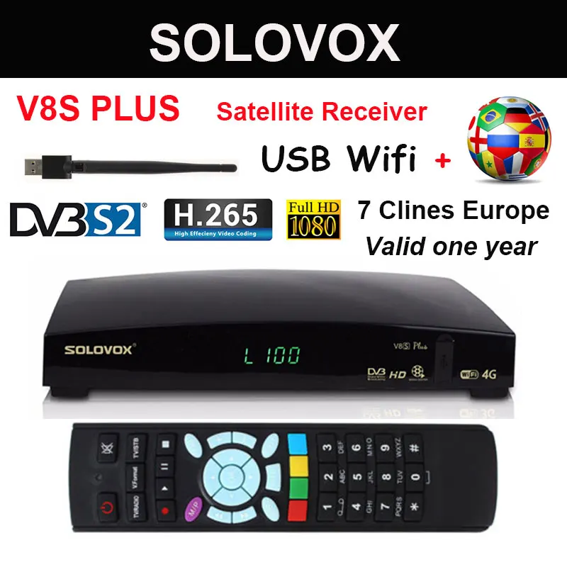 

SOLOVOX V8S Plus Satellite TV Receiver DVB-S2 Digital support Biss Key 2x USB 1080P USB Wifi 3G Youporn cccam Youtube NEWCAMD