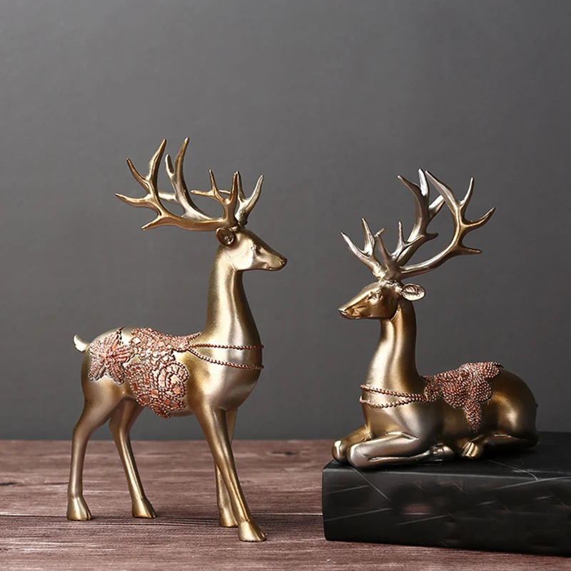Artificial Reindeers Wedding Decoration Figurines Miniatures Metal Ornament Vintage Home Decor Accessories Valentines Day Gifts12