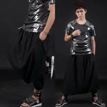 Этап личности мужская Штаны штаны-шаровары Штаны для мужчин средства ухода за кожей стоп брюки для пения, танцев рок Модные Панталоны street Новинка Черный