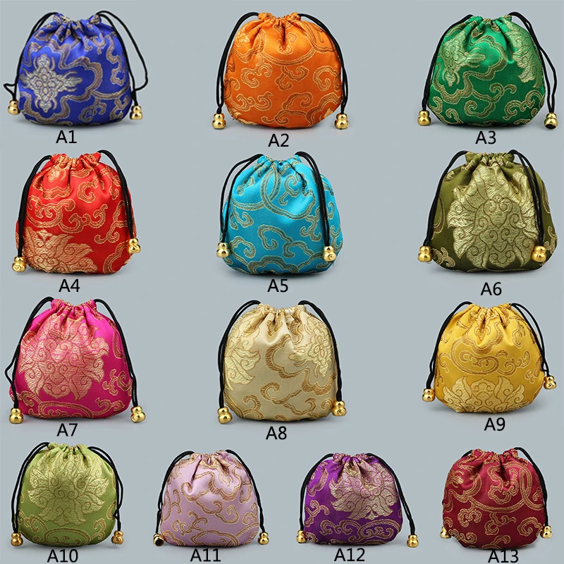 

5pcs/Lot Mini Reusable Handmade Fabric Drawstring Gift Storage Bag Chinese Silk Brocade Pouches Bag Damask Jewelry Gift Bags P25