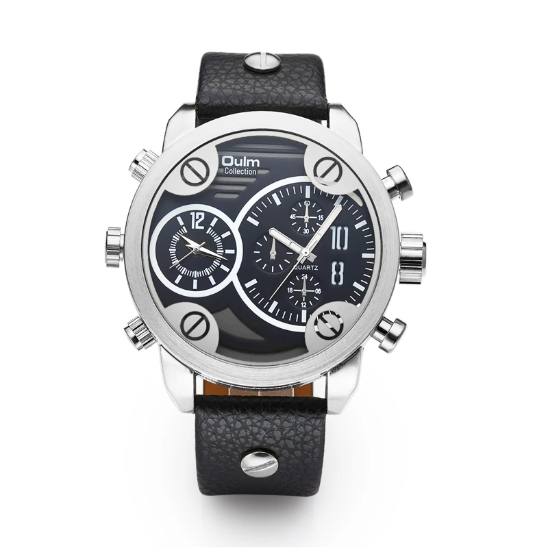 

Oulm 3320 Creative Design Men Sport watches Decorative Compass waterproof Quartz Wristatch Casual Simple Genuine Leather Watch