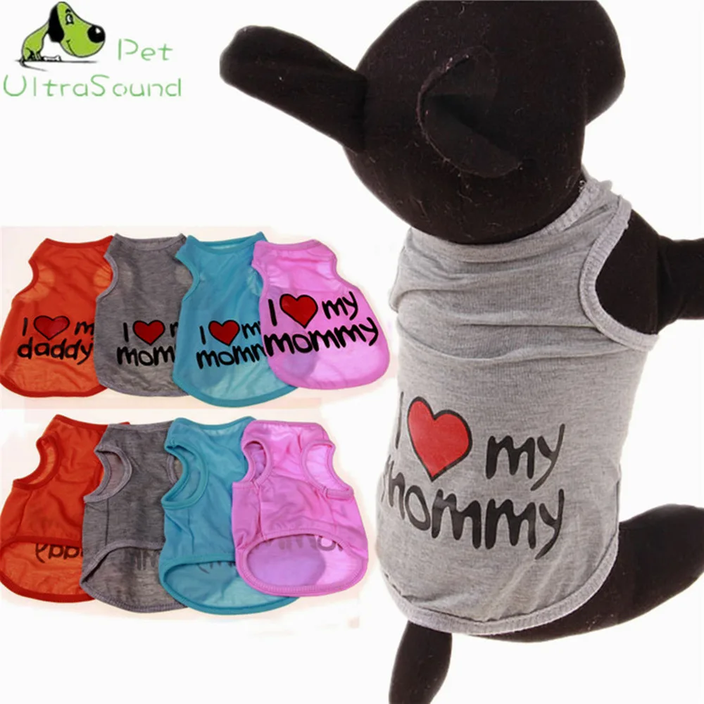 ULTRASOUND PET Summer Love Dad Mom Small Pet Dog Vest Shirts Clothing