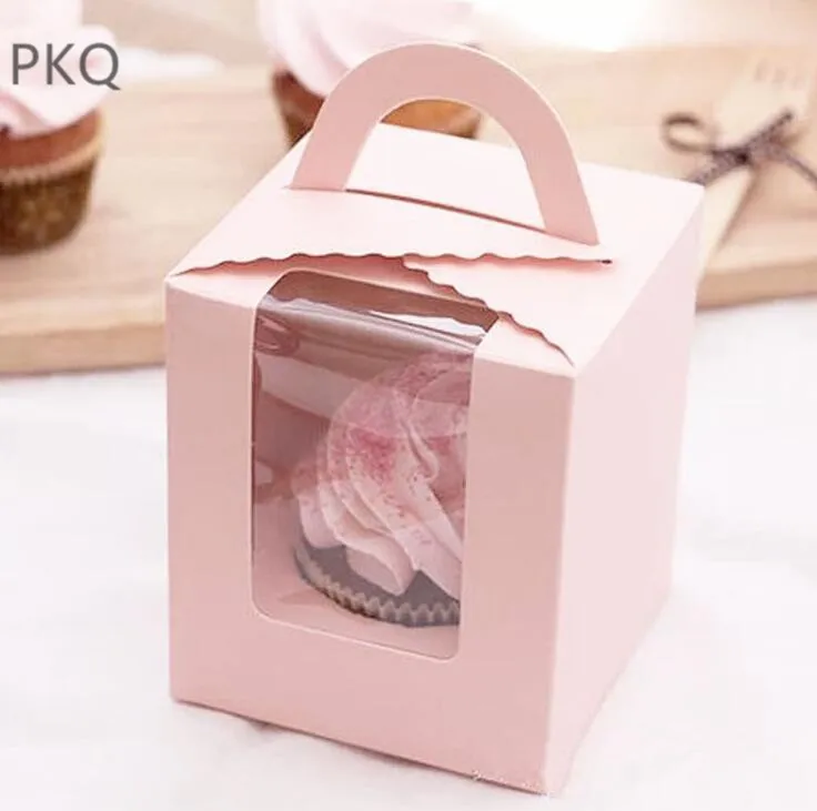 30 шт. розовая картонная коробка для кексов с ручкой торта на день рождения