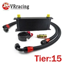 VR RACING UNIVERSAL 15 ROWS OIL COOLER OIL FILTER SANDWICH ADAPTER BLACK SS NYLON STAINLESS STEEL