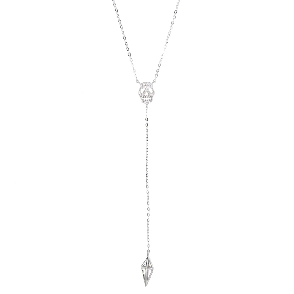 Очаровательное колье с черепом Y lariat, ожерелье из чистого серебра 925 пробы, ювелирные изделия для женщин