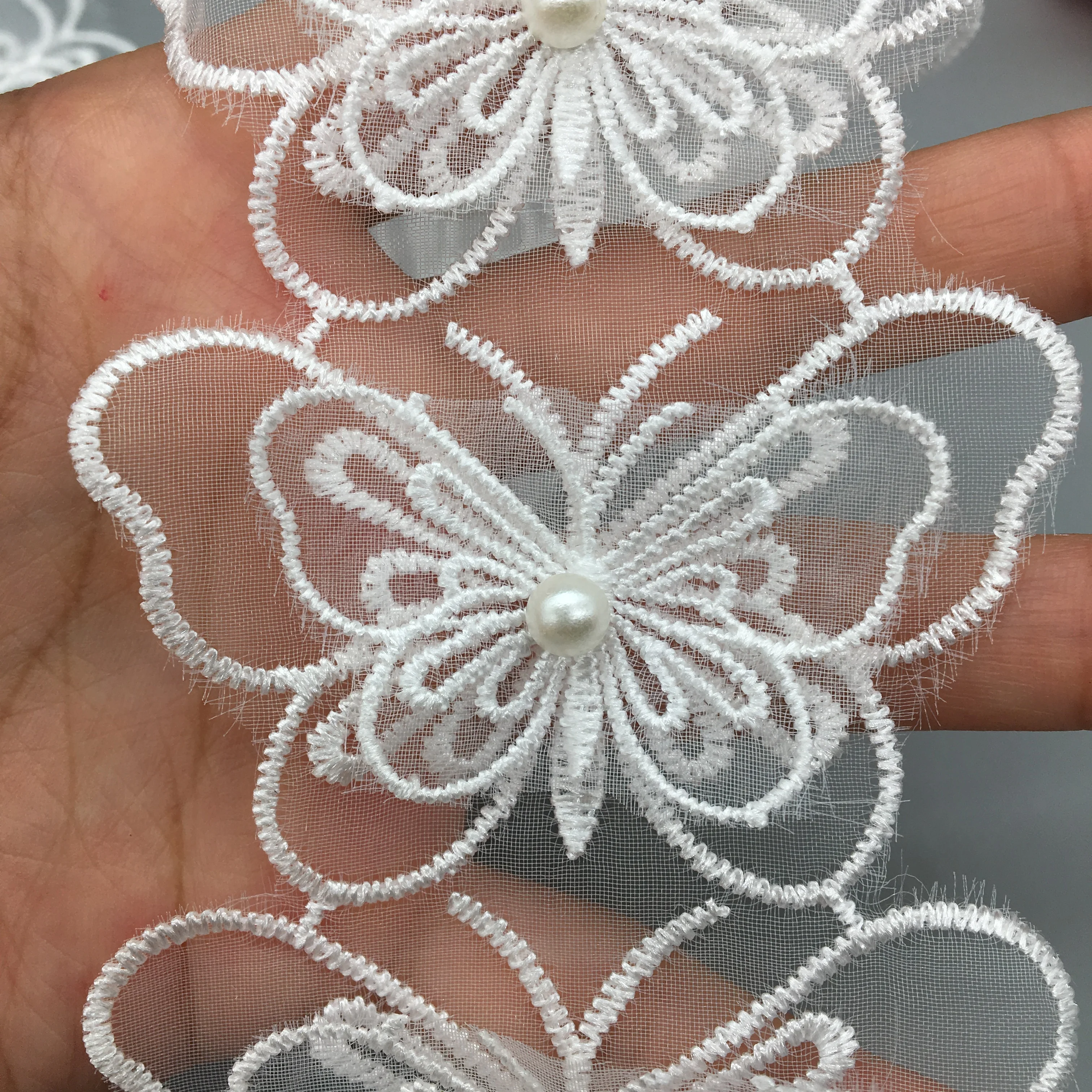Vintage Butterfly Pearl Lace Trim Wedding Bridal Dress Ribbon Applique DIY Craft 