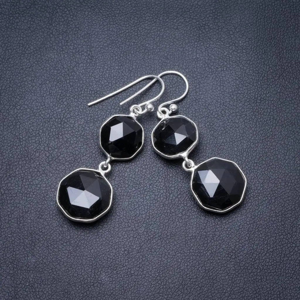 

Natural Black Onyx Handmade Unique 925 Sterling Silver Earrings 1.75" Y2979