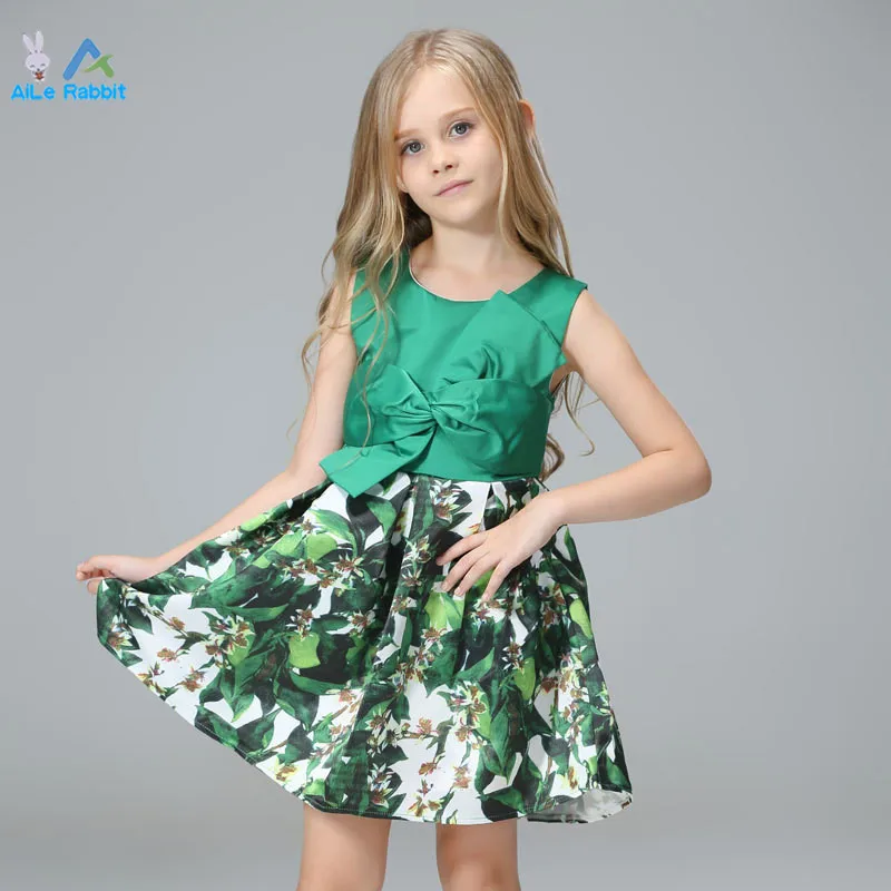 

AiLe Rabbit Kids Party Dresses For Girls Kids Wedding Dress Winter Brand Girls Dresses Princess Costume Green Tropical Print