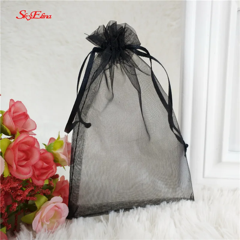 Hot 100pcs plain color 12*17CM Clear Organza Bags Jewelry/Christmas/Wedding/Birthday/Gift Drawstring Packing Bags 6ZSH316-100