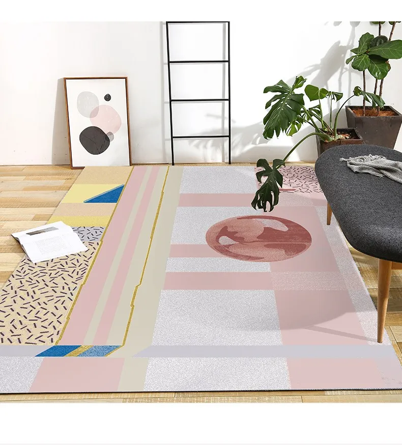 Discount Pink color post-modern  decoration coffee table carpet  Nordic style big size bedside rug, INS geometric living room rug 8