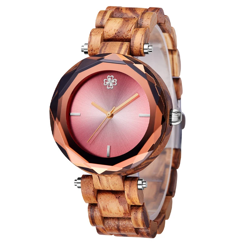 

Retro Womens Wooden Watches Luxury Brand Ebony Color Wood Strap Quartz Watch Gemstone Design Ladies Wristwatches Girls Gifts PJ