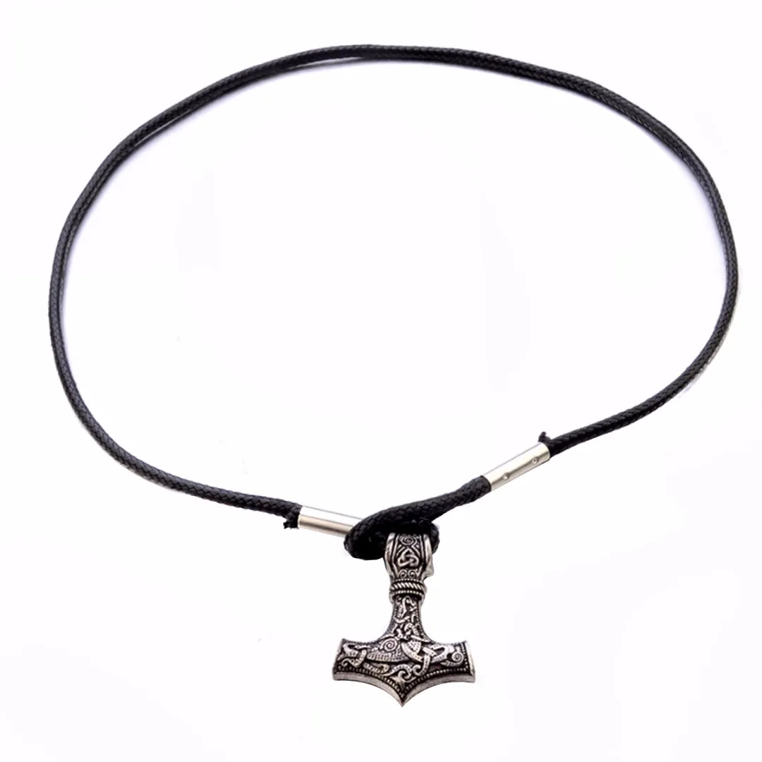Vintage Norse Viking Thor's Hammer Amulet Leather Bracelet Mens Jewelry