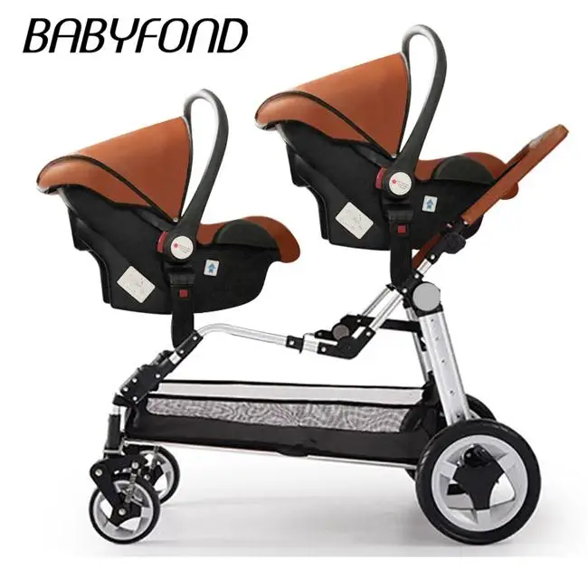 Babyfond Роскошные близнецы коляска с автокреслом 3 в 1 двойная коляска - Цвет: car seat 2 pcs