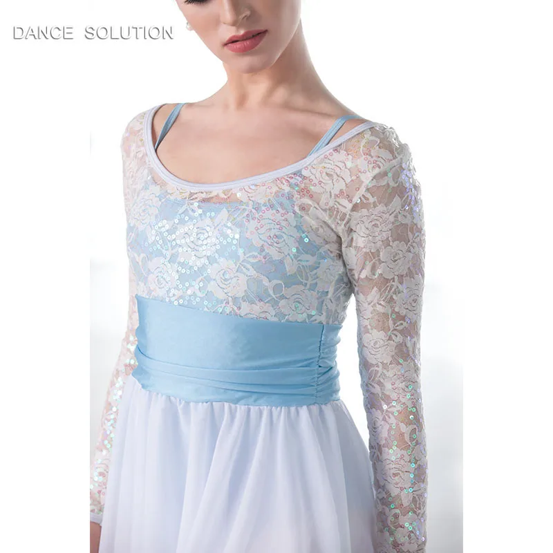 Детское и взрослое белое блестящее кружево и шифон платье балетный танцевальный костюм лирические и современные танцевальные платья 18427A