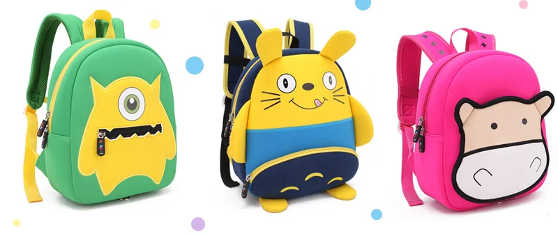 

Fashion Children School Backpack Cartoon Animals Schoolbag Neoprene Kindergarten School Bags for Kids Boys Backpacks