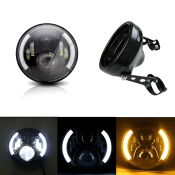 

7Inch LED Headlight with White Amber Halo Ring for FLD,1994-2013 Touring and 7inch Black Housing Bucket