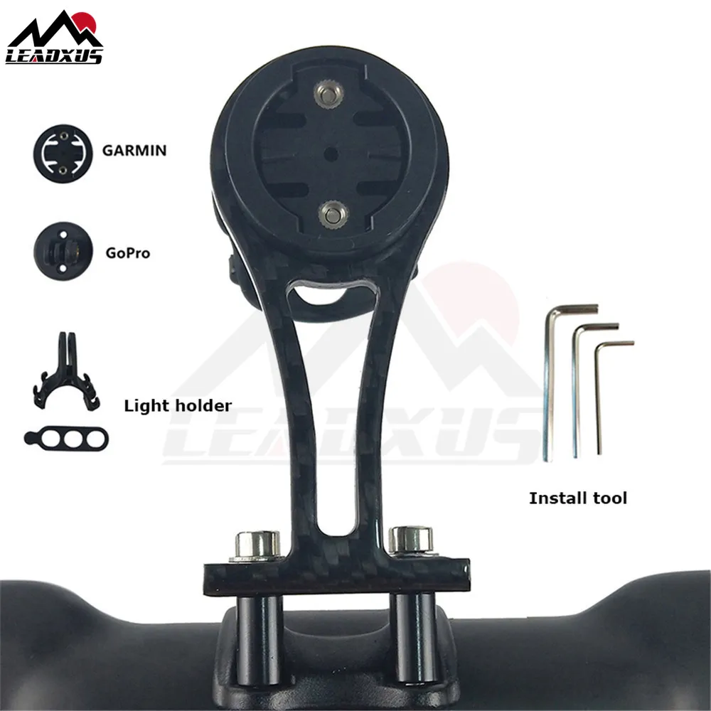 

LEADXUS Strong Carbon Fiber Bike Computer Holder Carbon Bicycle Computer Mount Garmin/Bryton/Cateye Support GoPro Rhythm Camera