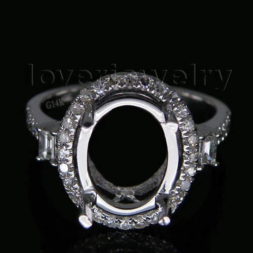 

Oval 9x11mm Solid 14kt White Gold Natural Diamond Semi mount Ring for Women Wedding Fine Jewelry WU118
