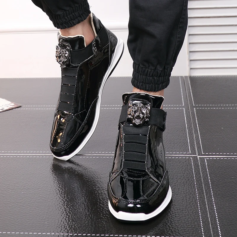 Крутые мужские высокие кроссовки с золотыми блестками; шикарные туфли на плоской платформе с молнией; мужские блестящие Серебристые туфли с леопардовым принтом