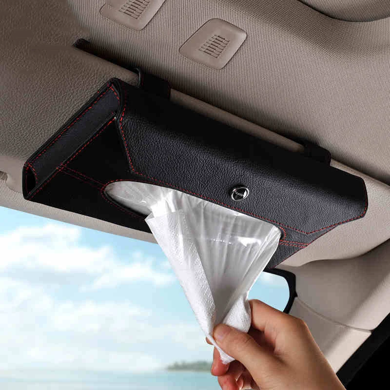 

Luxury Black Leather Car Back Seat Headrest Hanging Tissue Holder Case Mount Multi-use Car Tissue Paper Holder for Car & Truck