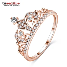 LZESHINE New Exquisite Crown Shaped Ring Rose Gold Color CZ Rings for Women Fashion Aneis De Ouro AAA Zirconia Jewelry CRI0448