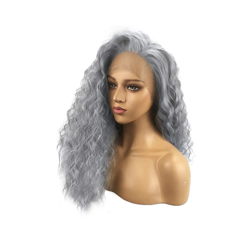 

26 Inches Light Grey Long Women Wigs with Bangs Heat Resistant Synthetic Kinky Curly Wigs for Women African American #290735