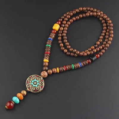 Винтажный непальский длинный буддийский мала деревянный вышитый бисером кулон и ожерелье этнический богемный счастливый будда ювелирные изделия для женщин и мужчин - Окраска металла: style4