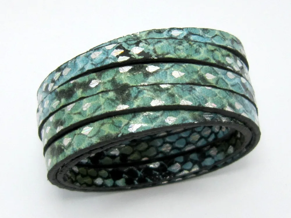 

5x2mm Light green Flat leather cord 5mm snake skin leather cord