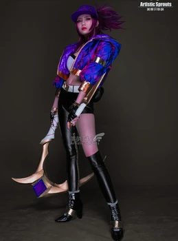 

Hot Game LOL KDA Group Akali The Fist of Shadow Cosplay Costume Purple Winter Coat