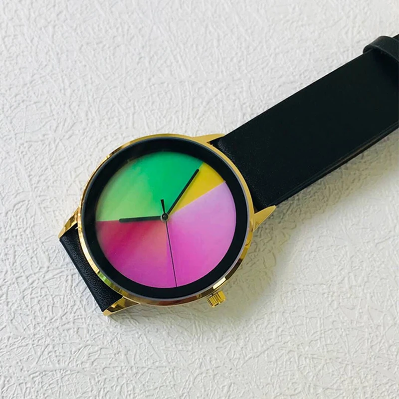 

CALANGDAR Creative Style Fashion Rainbow Quartz Wristwatches Women Waterproof Leather Luxury Brand Watches Men Relogio Masculino