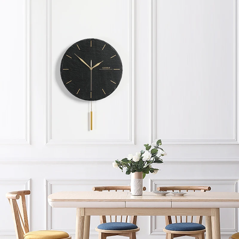 New MEISD Nature Rock Wall Clock Modern Design Swingable Watch Silent Metal Pointer Black Quartz Hanging Clocks for Home Decor | Дом и сад