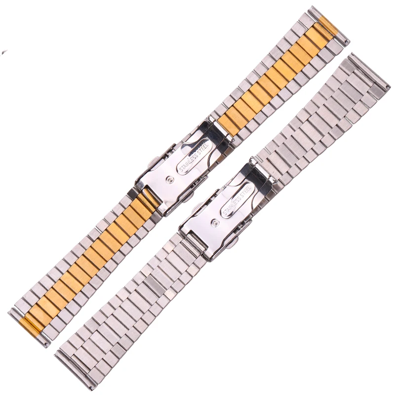 Stainless Steel Clock Bracelet Women Silver Gold Watchbands 12mm 14mm 16mm 18mm 20mm Metal Watch Strap Double Clasp