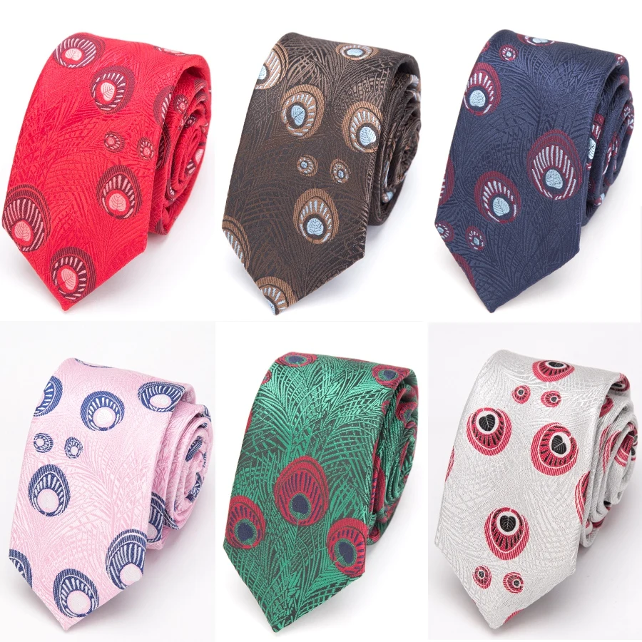 Men Tie Flower Skinny Ties JACQUARD WOVEN Peacock Fashion Business Suit Wedding Party Gravata Bowtie Male Dress Shirt Necktie