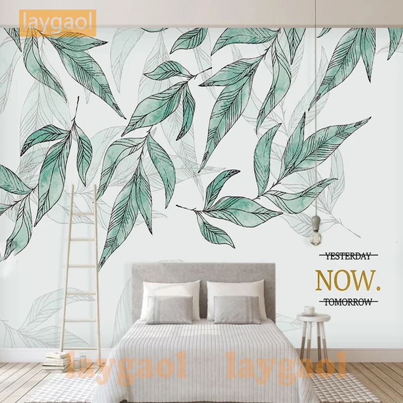 

Custom 3D Mural Wallpaper Nprth Europe INS green plants Leaf Photo Background Wall Murals Non-woven Wallpaper Modern