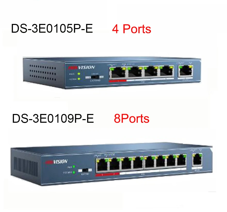 

HIK DS-3E0105P-E DS-3E0109P-E 4 ports & 8 ports 100Mbps Unmanaged PoE Switch DS-3E0105P-E DS-3E0109P-E